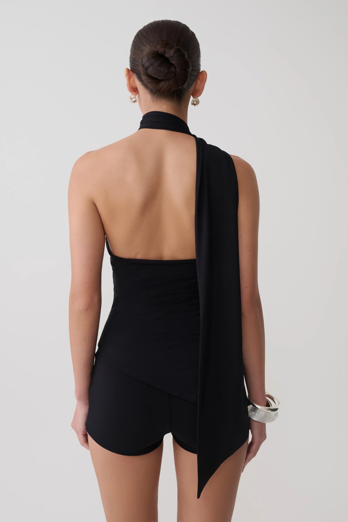 Jemma One Shoulder Tie Top Black