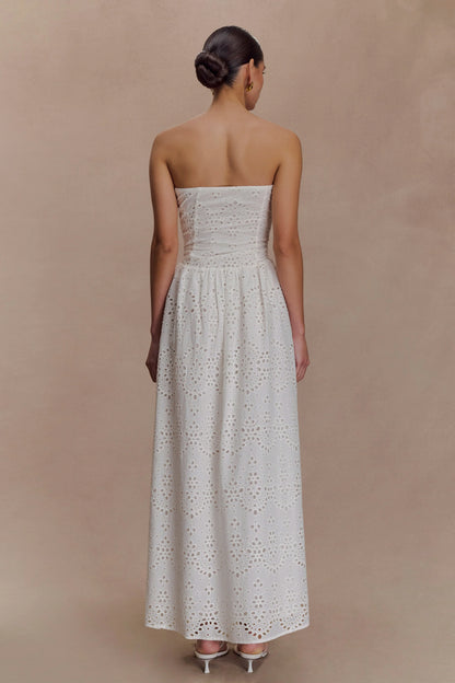 Maureen Broderie Strapless Maxi Dress White
