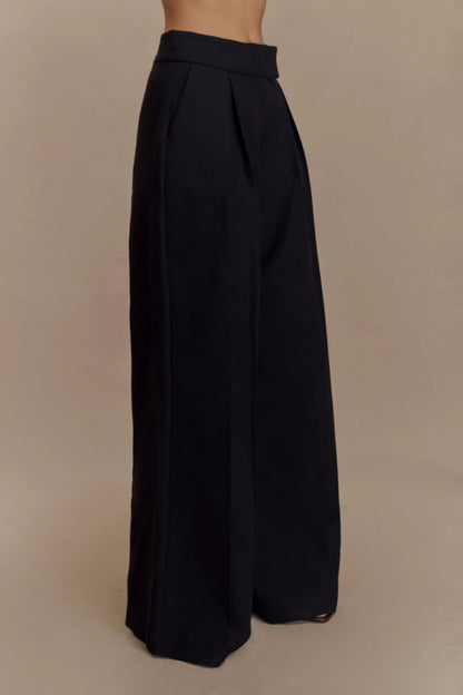 Raya Mid Rise Wide Leg Linen Pant Black
