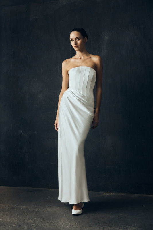 Grace Strapless Draped Waist Maxi Dress Ivory