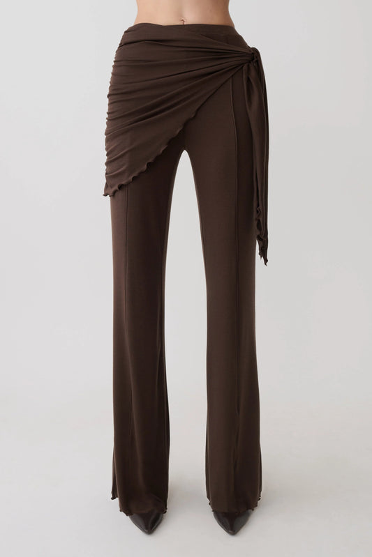 Anfie Straight Leg Pants With Waist Wrap Dark Chocolate