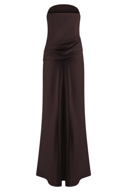 Jasmine Strapless Satin Maxi Dress Dark Chocolate