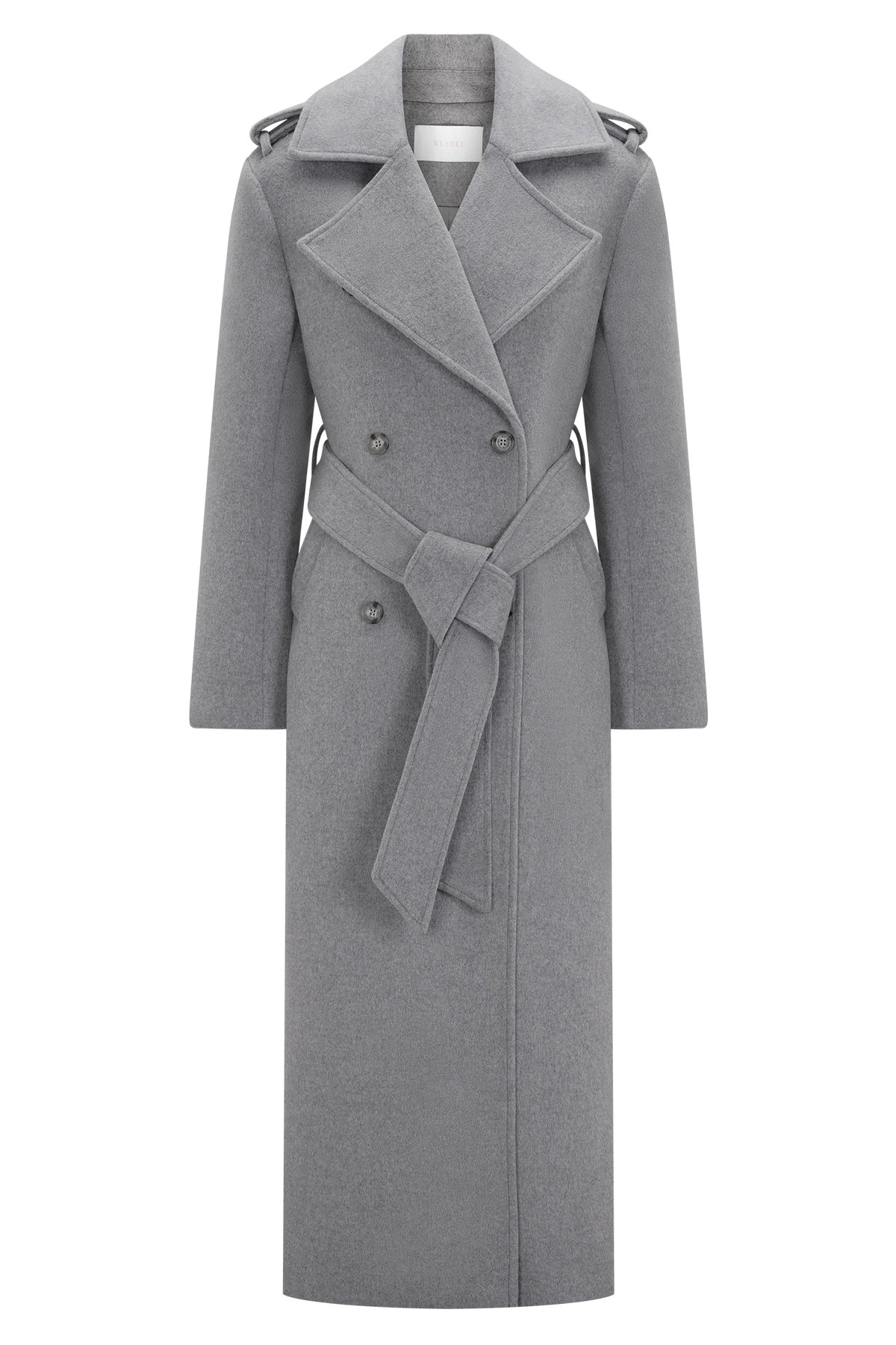 Levi Long Trench Wool Coat Grey Marle