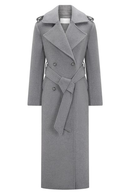 Levi Long Trench Wool Coat Grey Marle
