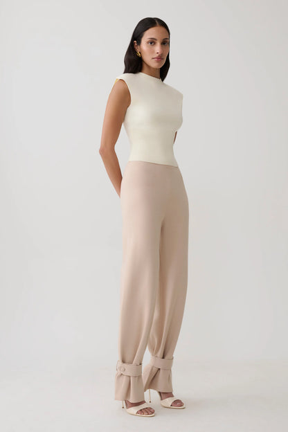 Blaine Knit Cuffed Wide Leg Pants Oat Marle