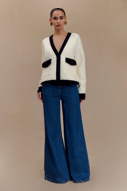 Jen Wide Leg Flare Denim Jeans Dark Blue