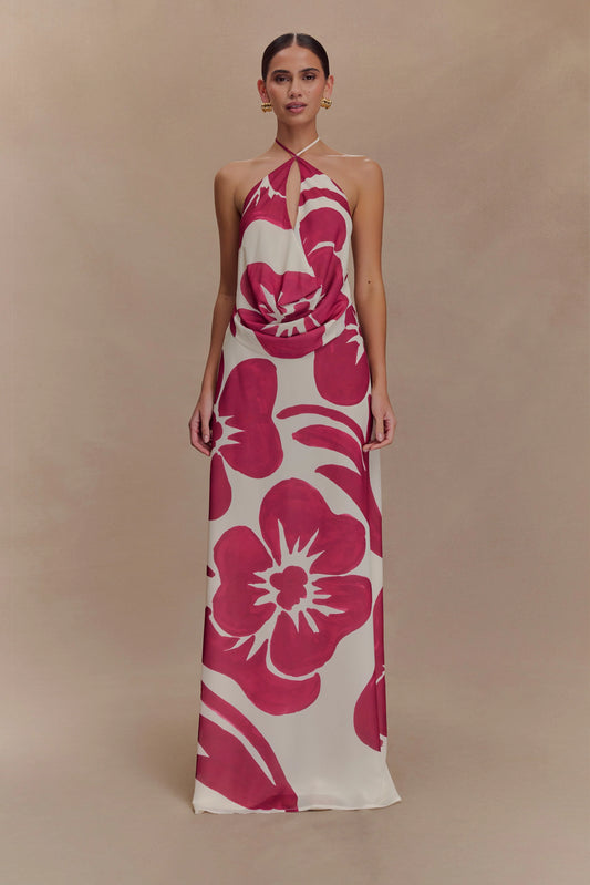 Katalina Chiffon Maxi Skirt Red Deco Fleur Print