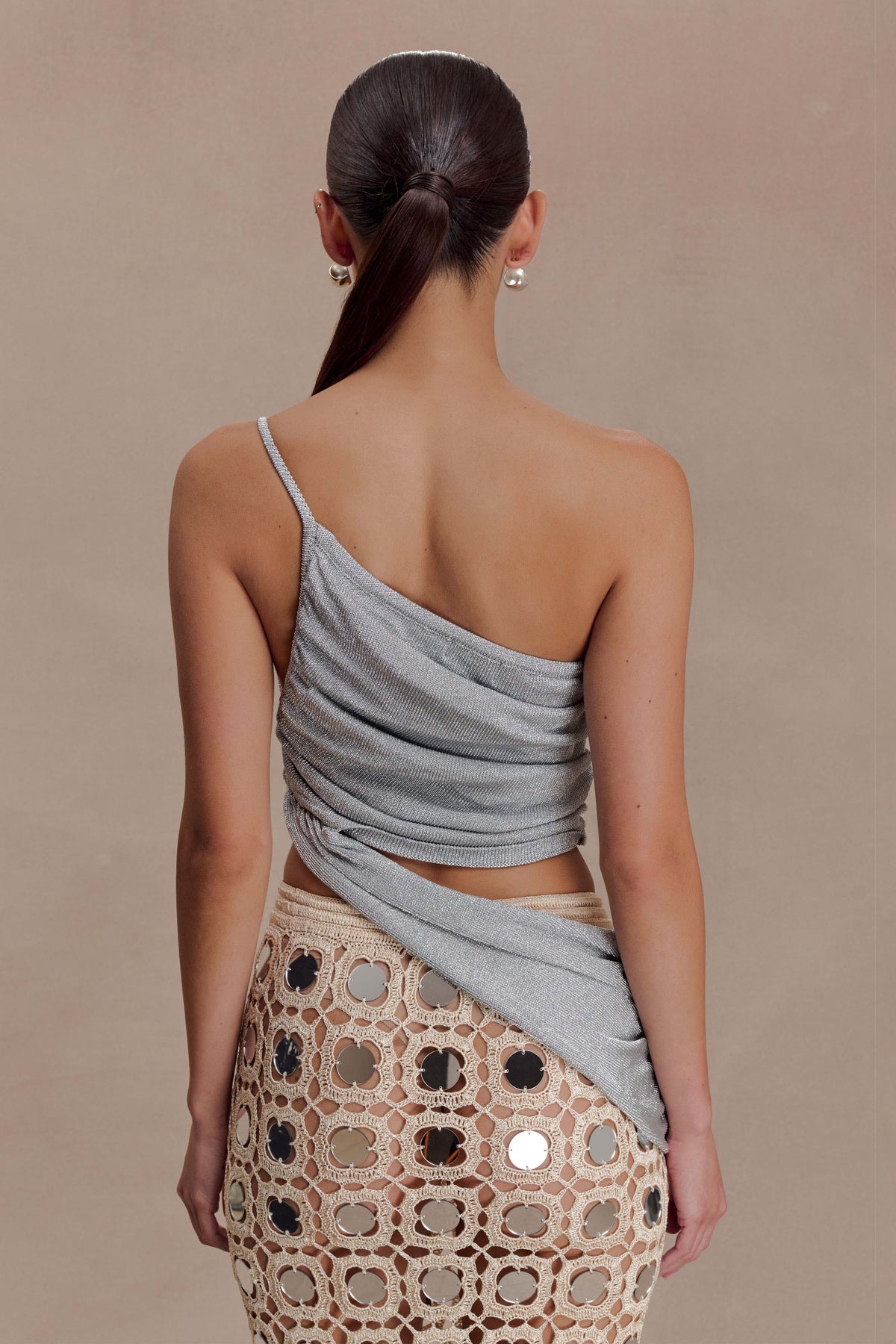 Corah Lurex Drape Knit Top Silver