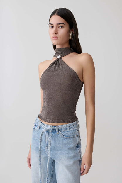 Nikki Lurex Top With Hardware Gunmetal