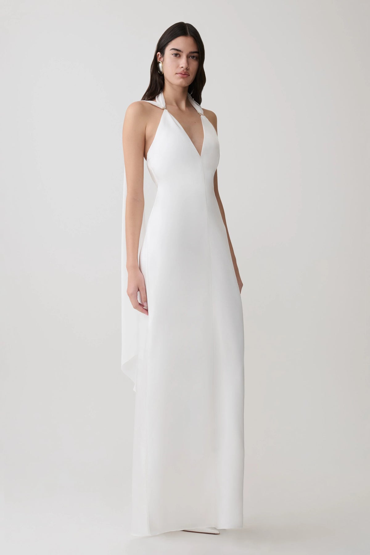 Myla Draped Shoulders Satin Maxi Dress White