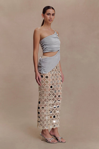 Corah Lurex Drape Knit Top Silver