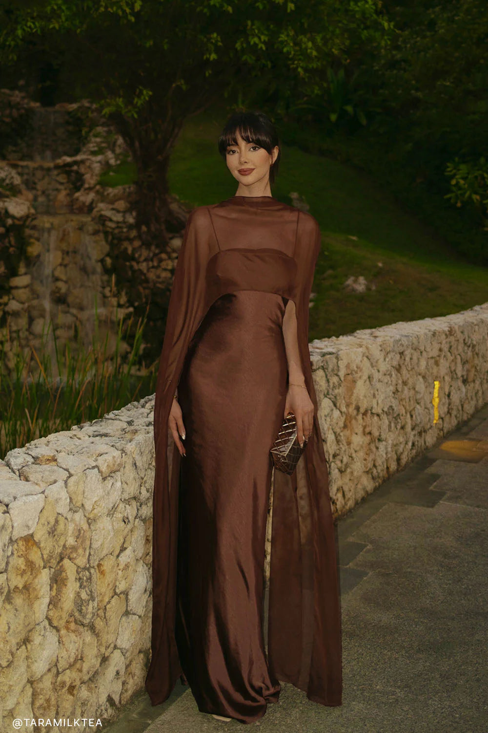 Martinne Chiffon Cape Maxi Dress Mocha