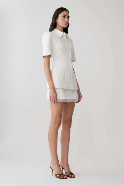 Ariella Suiting Mini Skirt With Lace White