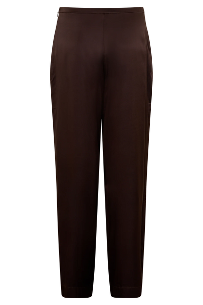 Kayla Silk Blend Straight Leg Pants Dark Chocolate