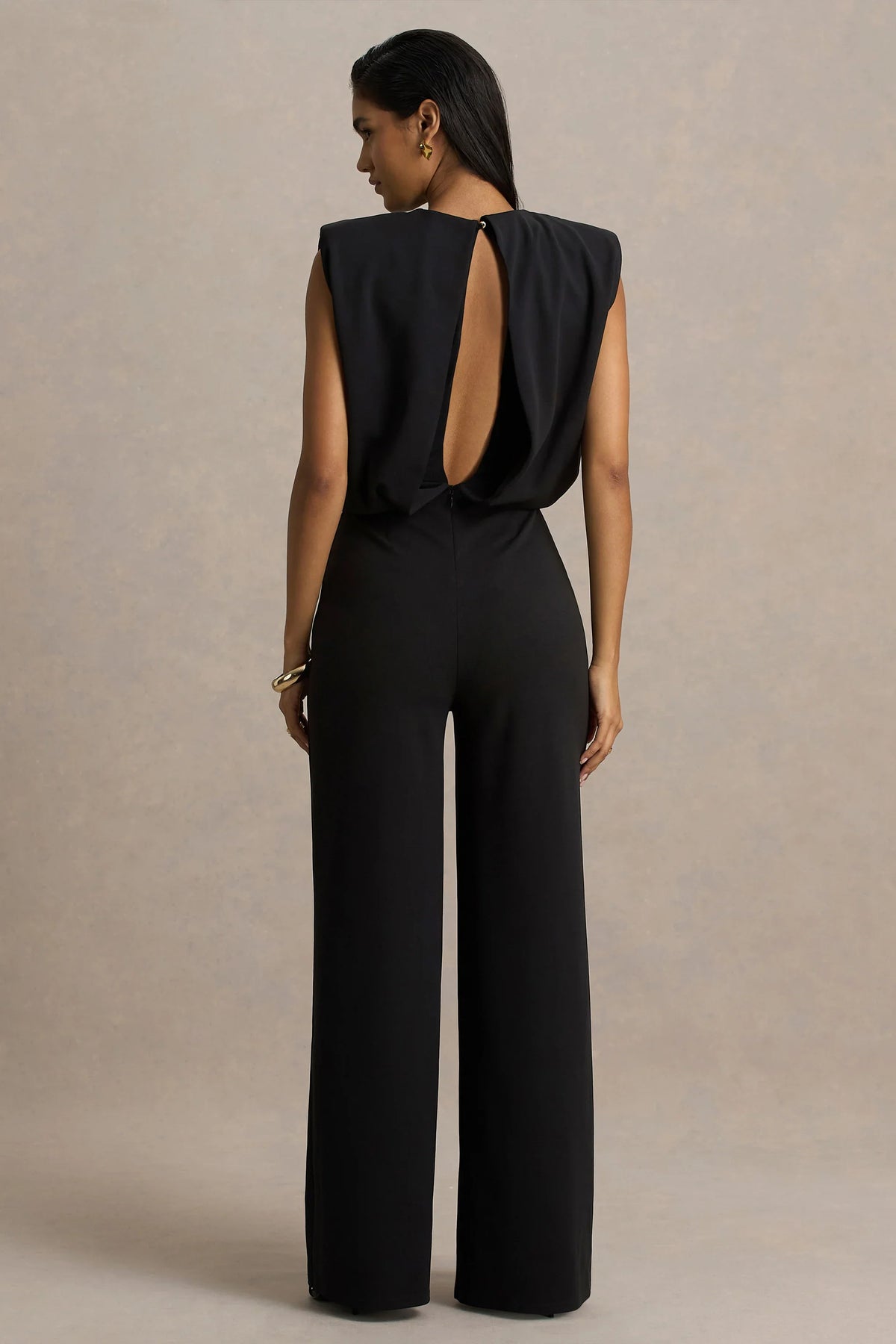 Tiff Black Crew Neck Jumpsuit With Draped Detailing