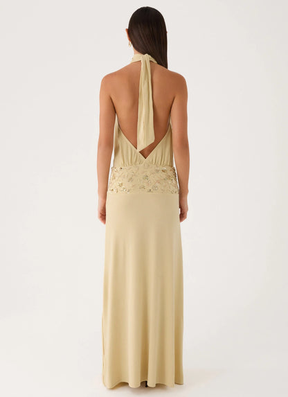 Donyale Halter Maxi Dress Pale Olive