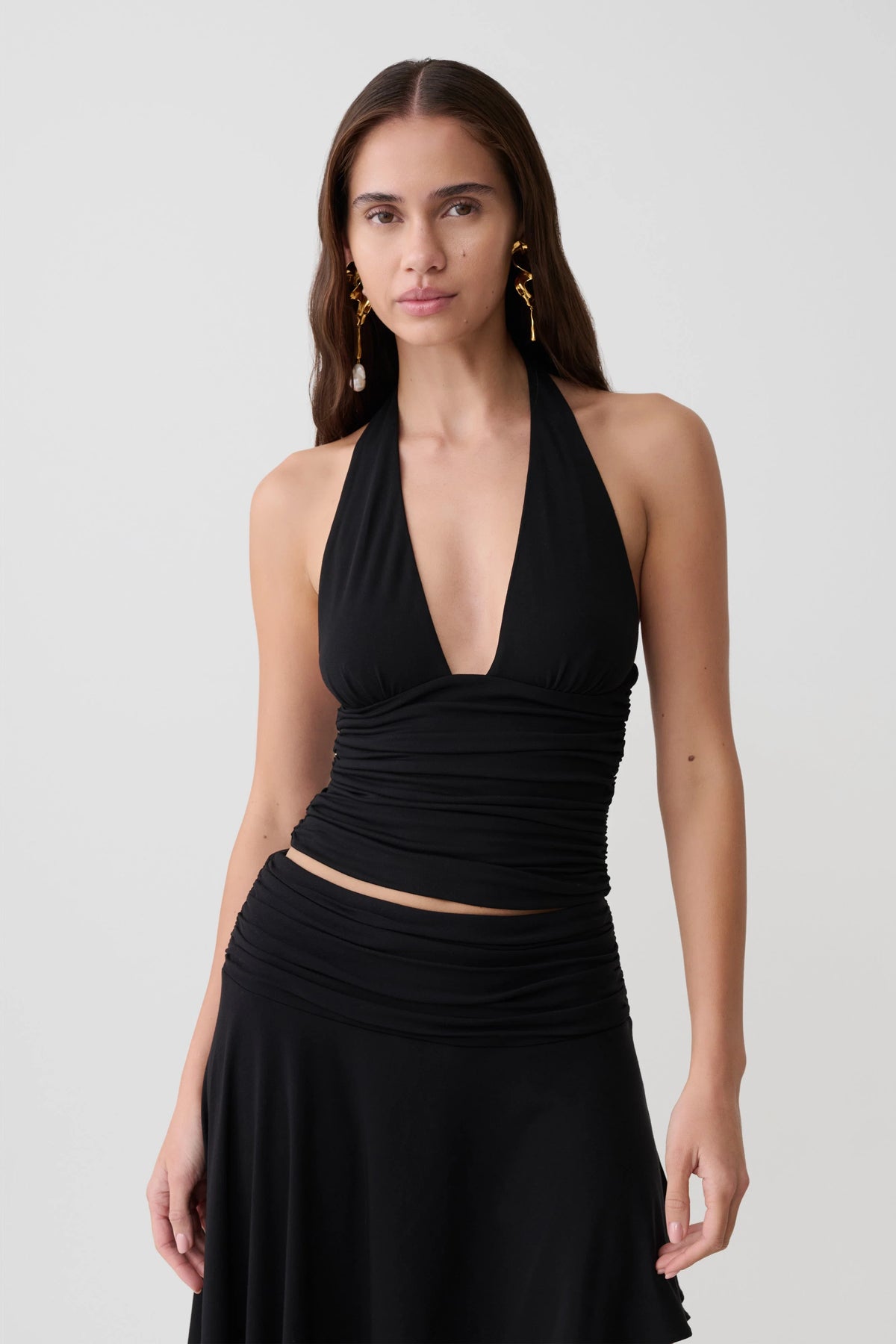 Peregrine Modal Gathered Halter Top Black