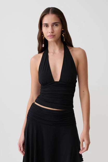 Peregrine Modal Gathered Halter Top Black
