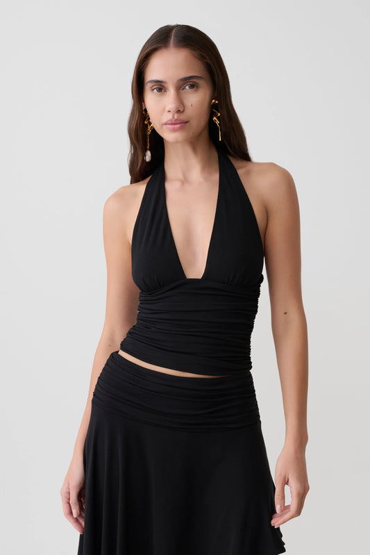 Peregrine Modal Gathered Halter Top Black