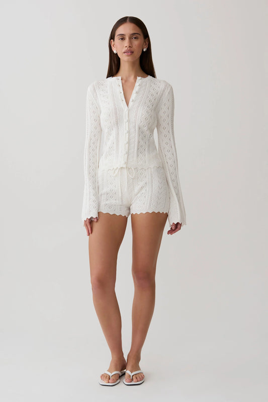 Darlene Pointelle Knit Shorts White