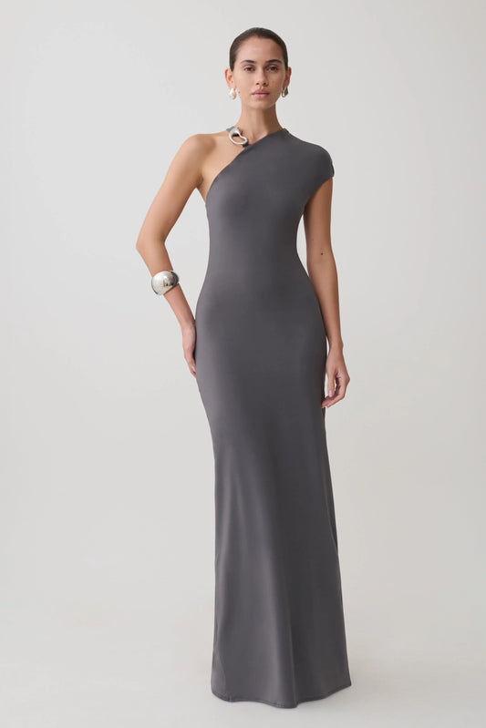 Oden Slinky Maxi Dress With Hardware Grey