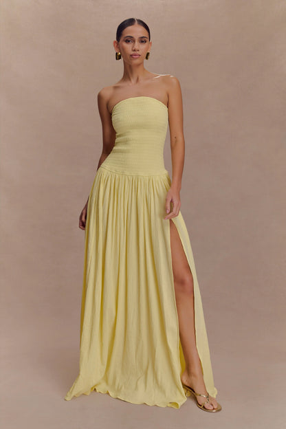 Maureen Cotton Shirring Maxi Dress Lemon