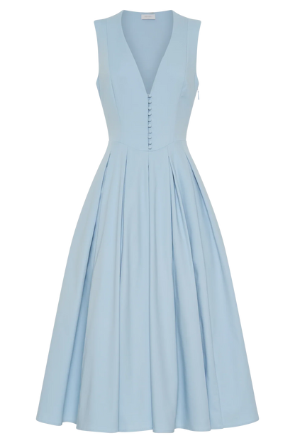 Keely Cotton Sleeveless Midi Dress Sky Blue