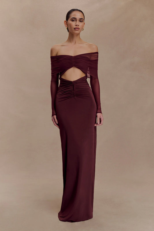 Rafaella Slinky And Mesh Maxi Dress Mahogany