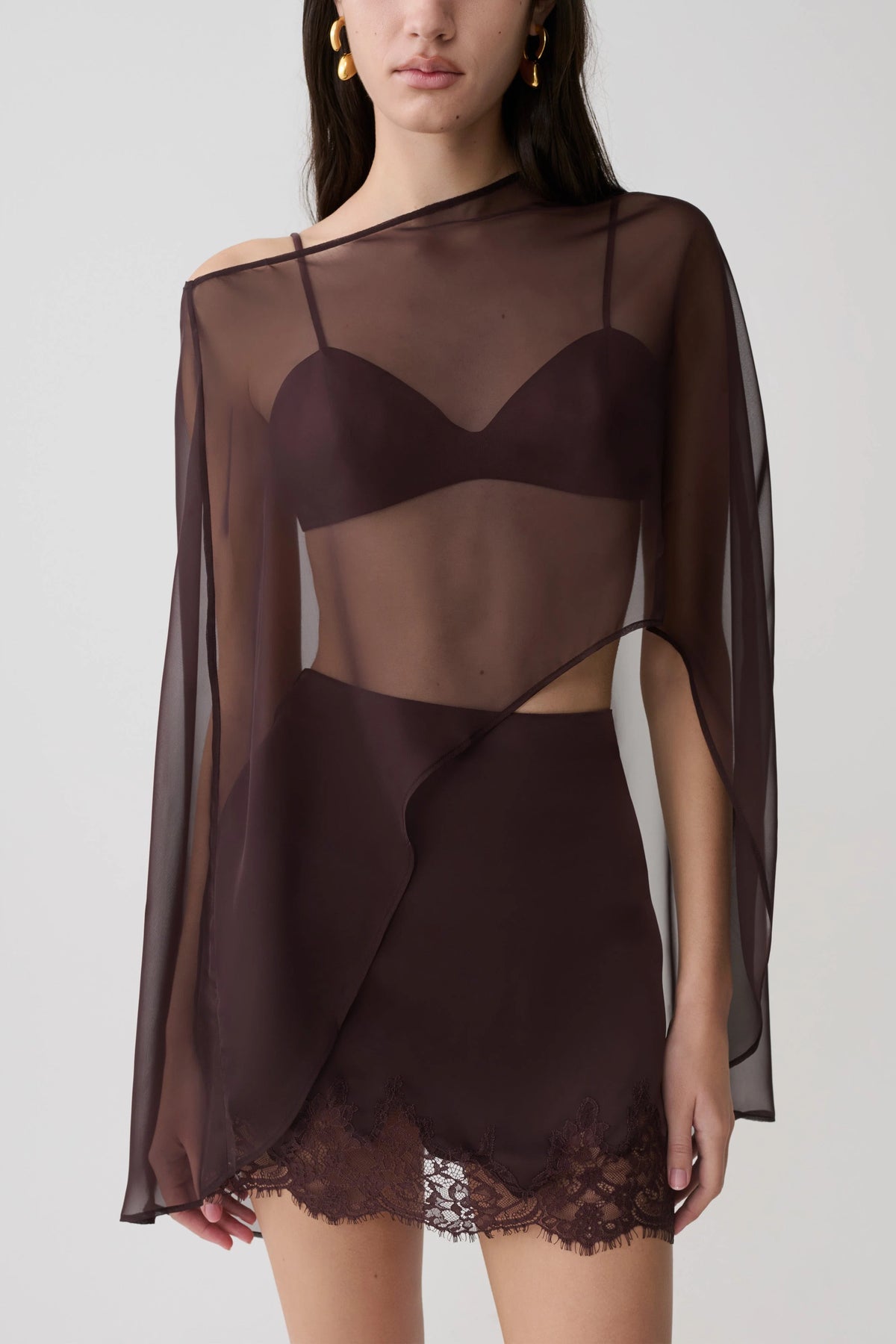 Kirstine Bralette With Chiffon Cape Chocolate