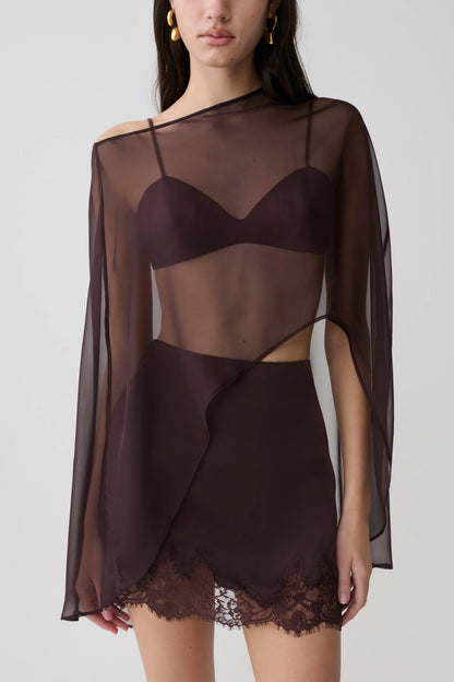Kirstine Bralette With Chiffon Cape Chocolate