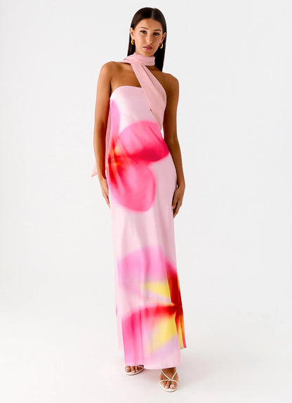 Isa Scarf Satin Maxi Dress Frangipani Pink