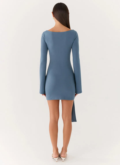 Holiday Scene Mini Dress Coastal Blue