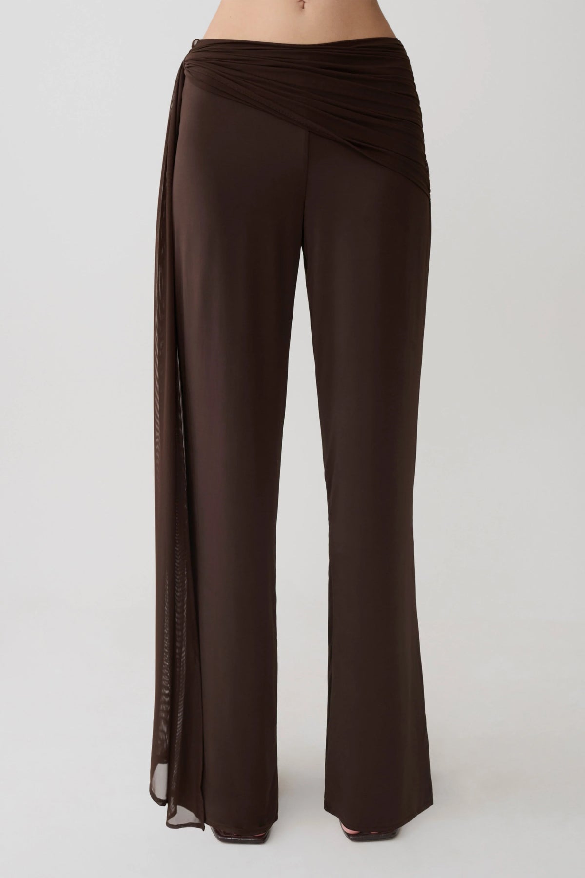 Aspyn Slinky Gathered Wide Leg Pants Chocolate