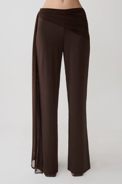 Aspyn Slinky Gathered Wide Leg Pants Chocolate
