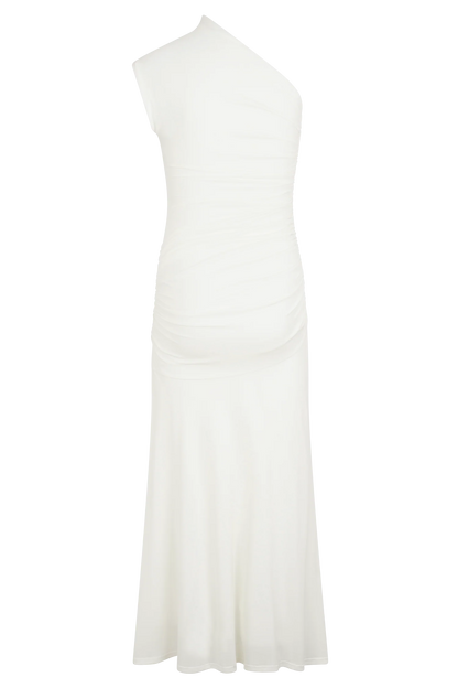 Chloe Peached Jersey One Shoulder Midi Dress Ivory