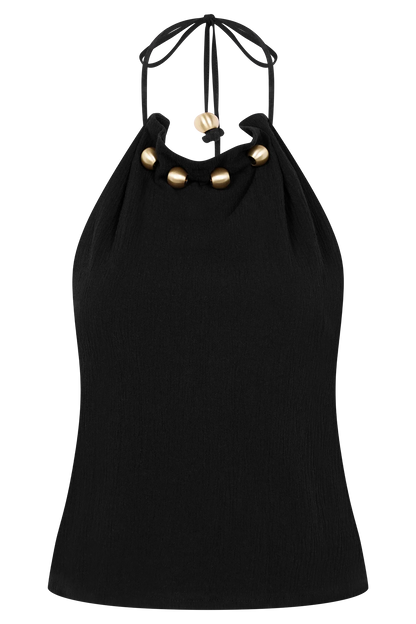 Abeda Cotton Top With Hardware Black