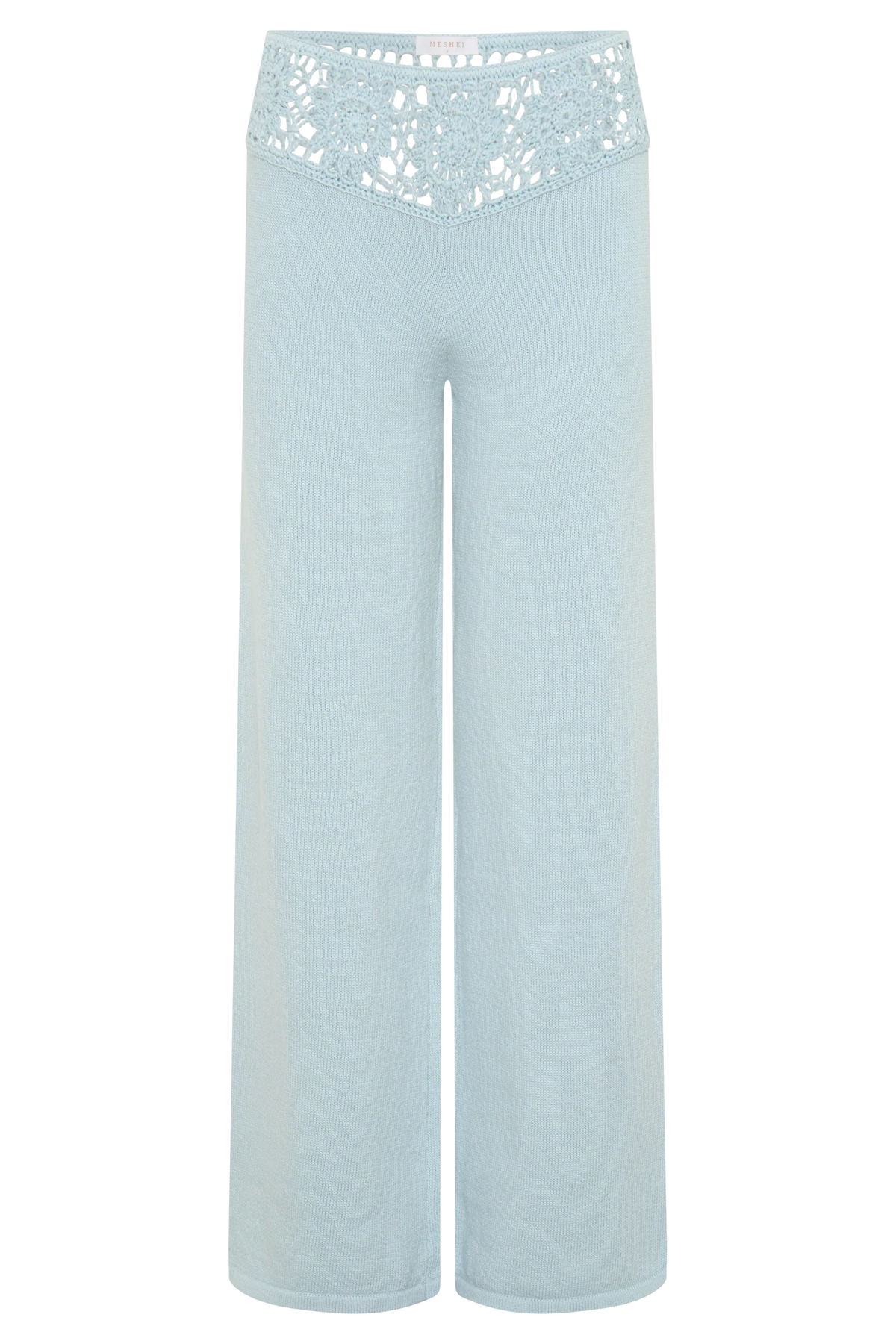 Miley Crochet Waistband Straight Leg Pant Pale Aqua