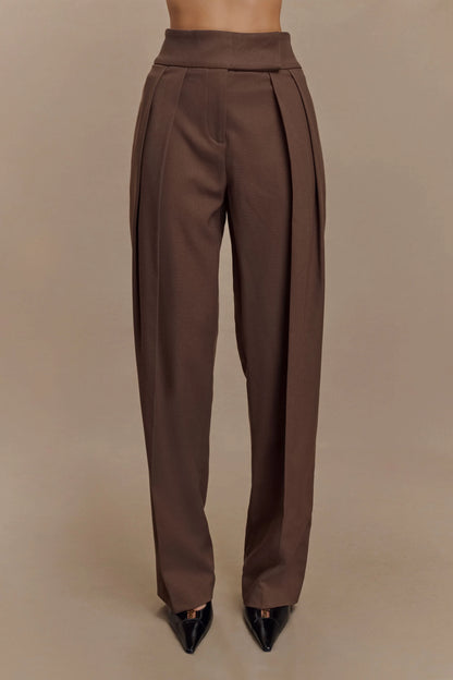 Penelope Pleated High Waisted Pants Chocolate
