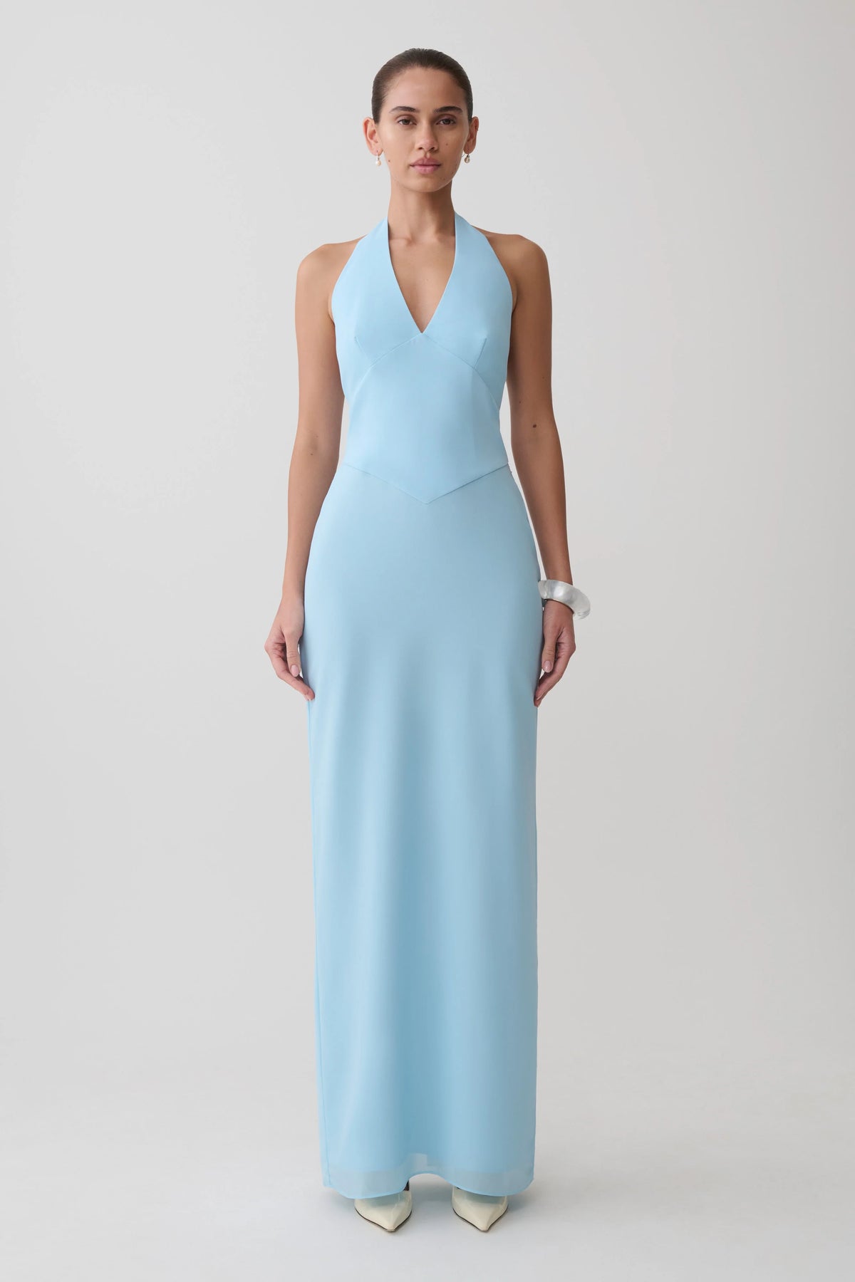 Valentina Chiffon Halter Maxi Dress Pale Blue