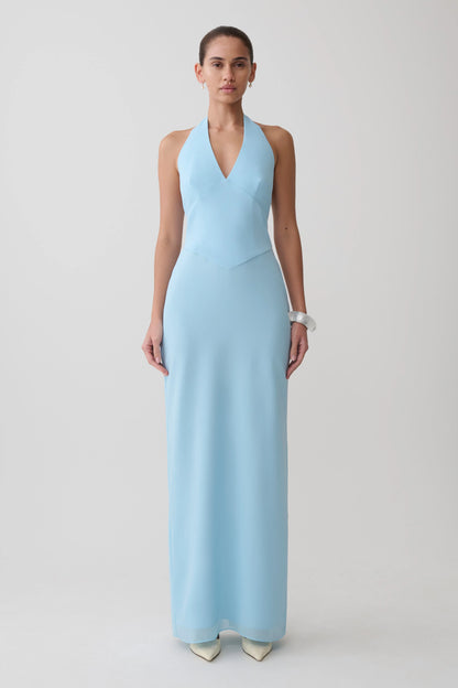 Valentina Chiffon Halter Maxi Dress Pale Blue