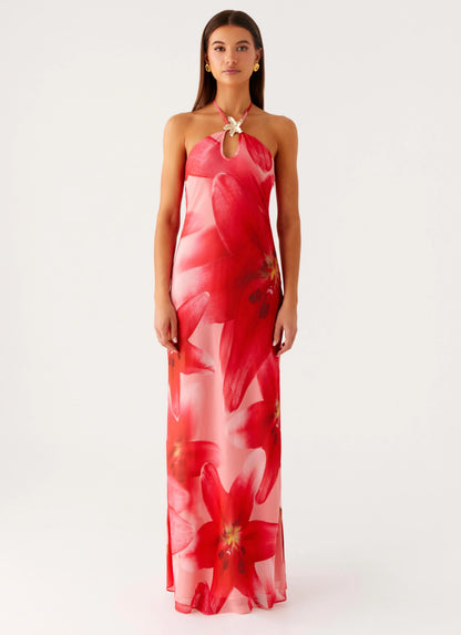 Vatiana Chiffon Maxi Dress Peach Watermelon Flower