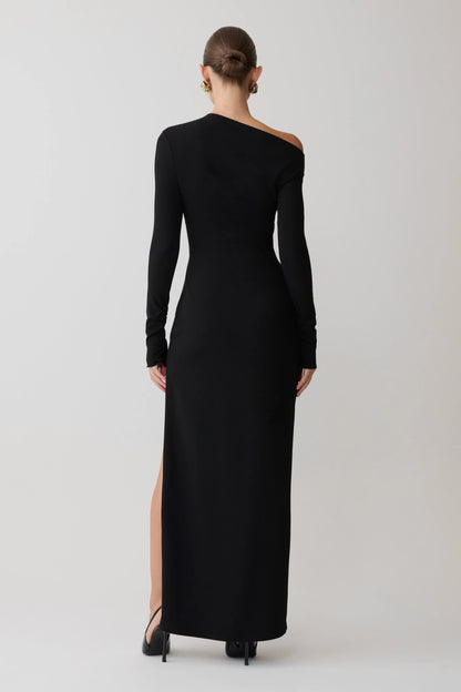 Thalyn Crepe Maxi Dress With Split Black