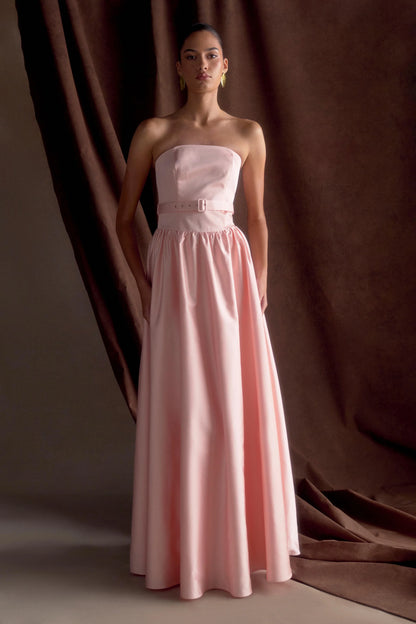 Florence Strapless Belted Maxi Dress Baby Pink