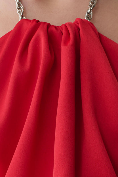 Elina Satin Necklace Maxi Dress Red