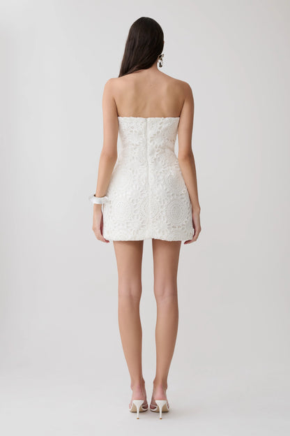Stasia Strapless Crochet Mini Dress White