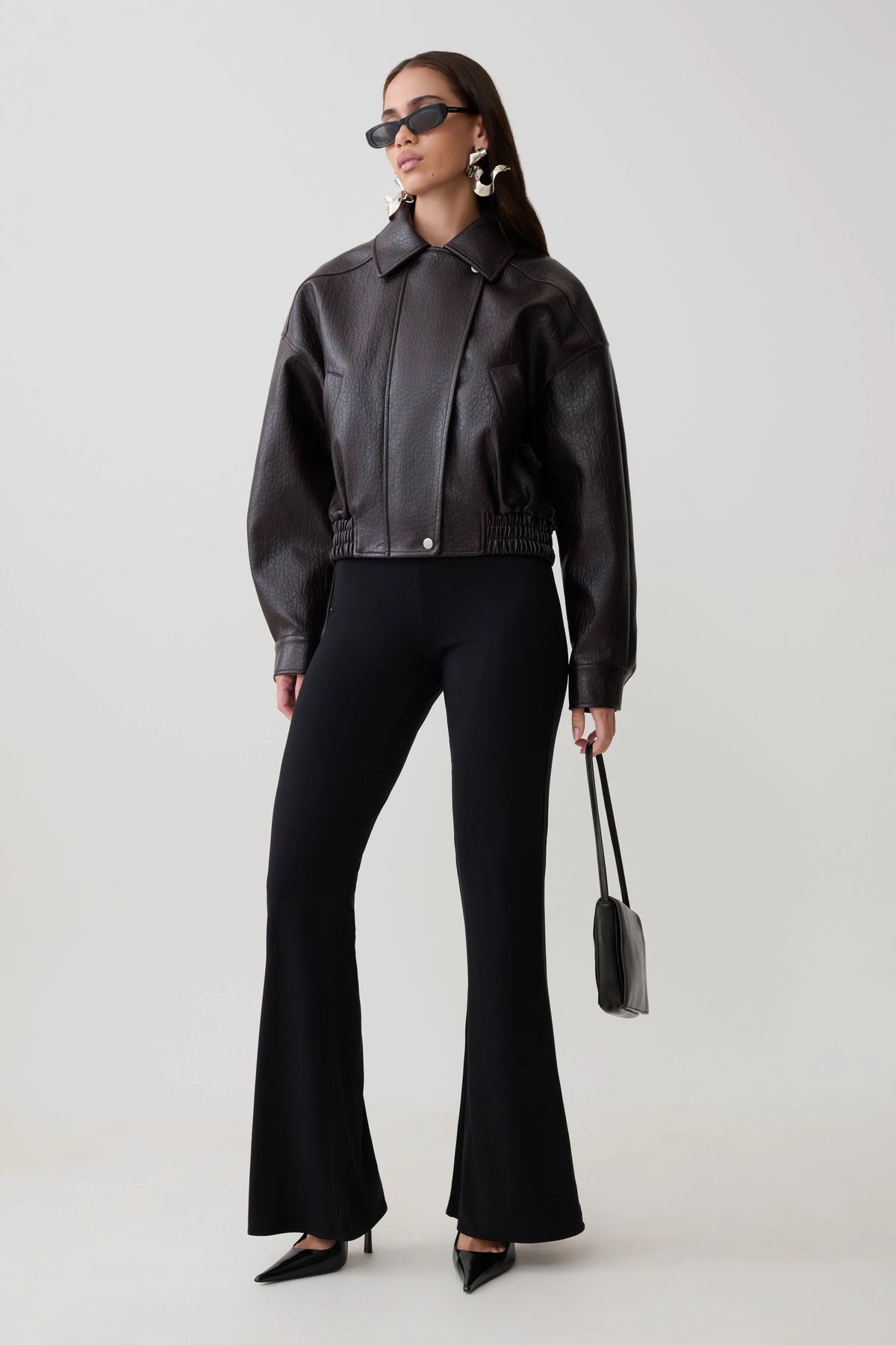 Paige Faux Leather Cropped Jacket Cherry Brown