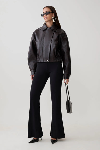Paige Faux Leather Cropped Jacket Cherry Brown