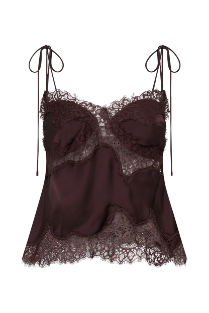 Nina Satin And Lace Camisole Chocolate