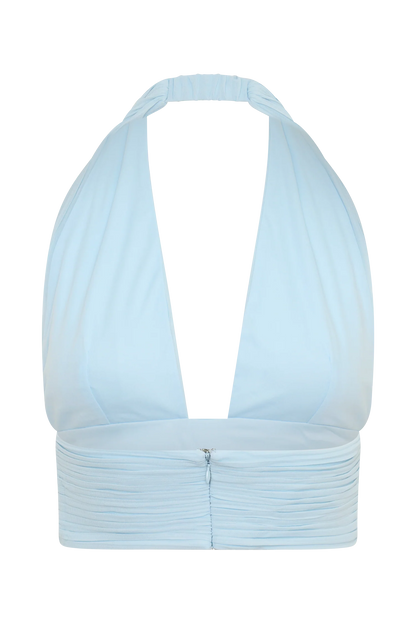 Amaris Sleeveless Plisse Halter Top Pale Blue