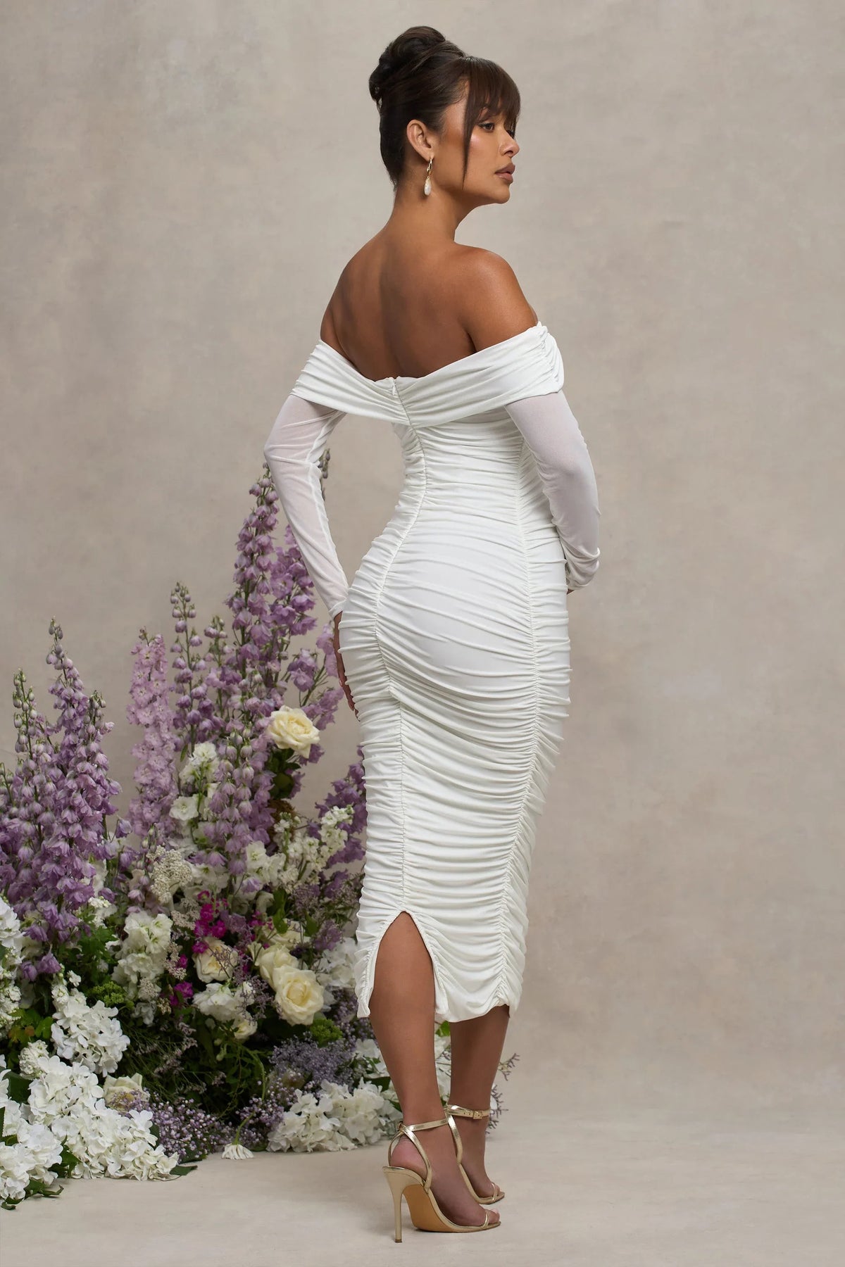 Neva White Bardot Twist Maternity Midi Dress
